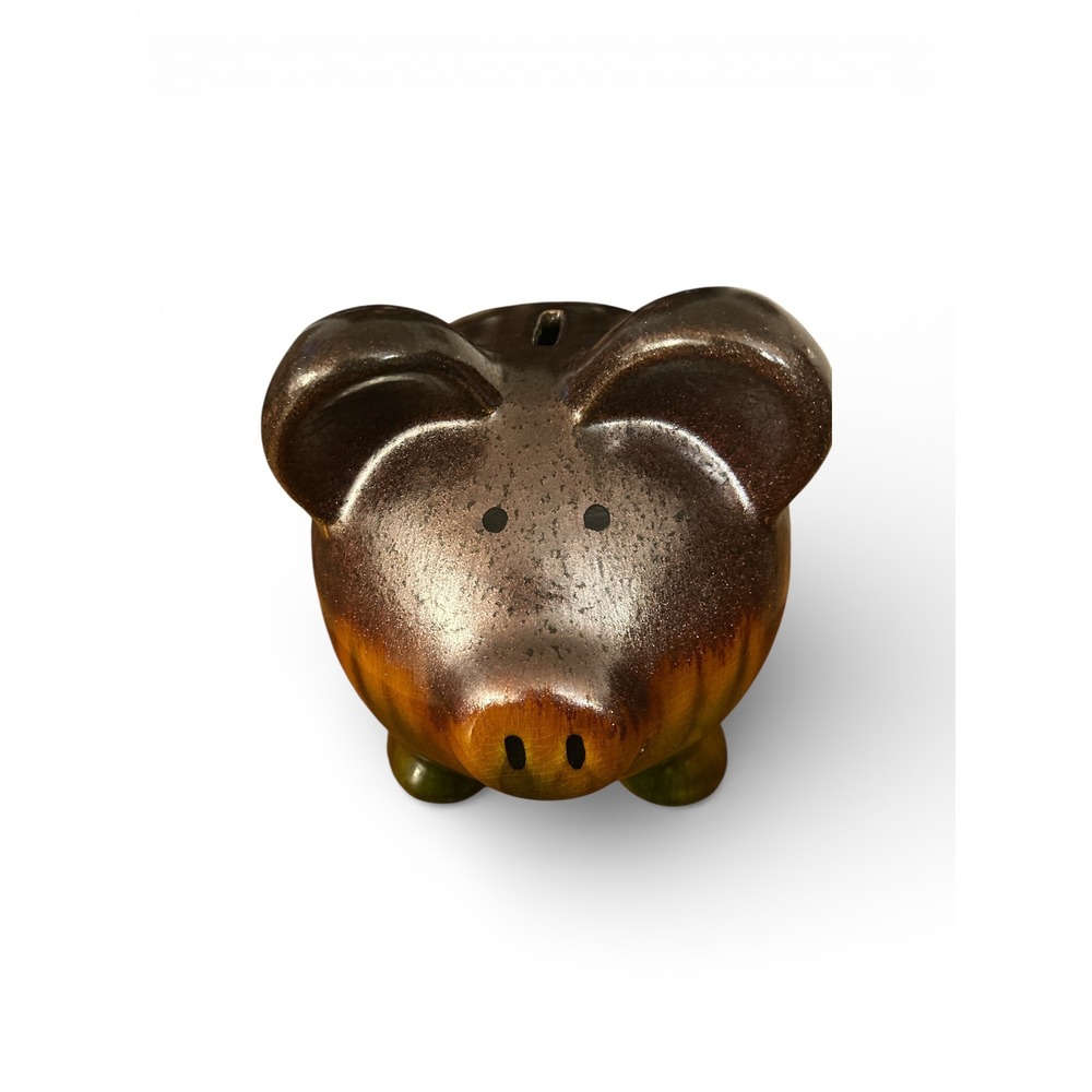 Style Drip Glaze Ceramic Piggy Bank Bronze Green Earthy Coin Bank‎ Pig